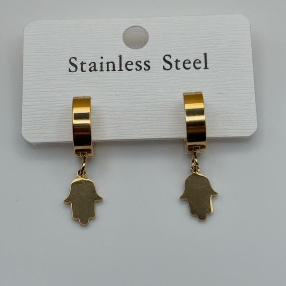 Gold Hamsa Stainless Steel Earrings - Picture 3 of 4